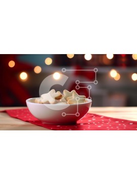 Σετ των 2 Intra Συλλεκτικό Ξύλινο Παζλ Plywood  4mm - Μπισκότα σε σχήμα αστεριού σε ένα εορταστικό κόκκινο τραπεζομάντιλο Σε Ξύλινο Κουτί - Διαστάσεις: 10x10 cm – 25 κομμάτια