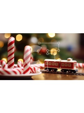 Intra Συλλεκτικό Ξύλινο Παζλ Plywood  4mm - Κόκκινο και άσπρο τρένο με καλάμια καραμελών σε ράγες Σε Ξύλινο Κουτί - Διαστάσεις Puzzle: 10x10 cm – 25 κομμάτια