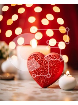Intra Συλλεκτικό Ξύλινο Παζλ Plywood  4mm - Ρομαντική γιορτή του Αγίου Βαλεντίνου με κερί σε σχήμα καρδιάς και λευκά λουλούδια Σε Ξύλινο Κουτί - Διαστάσεις Puzzle: 10x10 cm – 25 κομμάτια