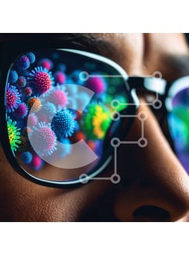 Intra Συλλεκτικό Ξύλινο Παζλ Plywood  4mm - Γυαλιά με πολύχρωμα βακτήρια και ιούς Σε Ξύλινο Κουτί - Διαστάσεις Puzzle: 10x10 cm – 25 κομμάτια