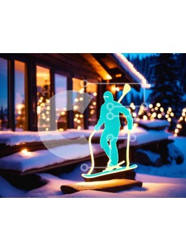 Intra Συλλεκτικό Ξύλινο Παζλ Plywood  4mm - Φιγούρα με νέον σε σκι στη Χώρα των Θαυμάτων του Χειμώνα Σε Ξύλινο Κουτί - Διαστάσεις Puzzle: 10x10 cm – 25 κομμάτια