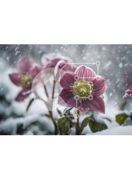 Intra Συλλεκτικό Ξύλινο Παζλ Plywood  4mm - Όμορφα ροζ λουλούδια στο χιόνι Σε Ξύλινο Κουτί - Διαστάσεις: 10x10 cm – 25 κομμάτια