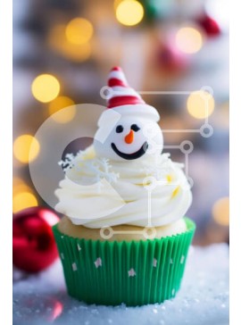 Σετ των 2 Intra Συλλεκτικό Ξύλινο Παζλ Plywood  4mm - Λαχταριστό Cupcake Χιονάνθρωπος με παγωτό και γιορτινά στολίδια Σε Ξύλινο Κουτί - Διαστάσεις: 10x10 cm – 25 κομμάτια
