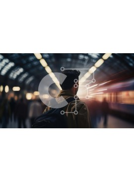 Intra Συλλεκτικό Ξύλινο Παζλ Plywood  4mm - Άτομο που περιμένει στο σταθμό του μετρό με το σακίδιο Σε Ξύλινο Κουτί - Διαστάσεις Puzzle: 10x10 cm – 25 κομμάτια