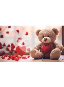 Intra Συλλεκτικό Ξύλινο Παζλ Plywood  4mm - Αρκουδάκι και κόκκινα τριαντάφυλλα - Έρωτας και Ρομαντισμός Σε Ξύλινο Κουτί - Διαστάσεις Puzzle: 10x10 cm – 25 κομμάτια