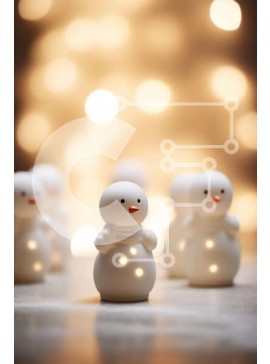 Intra Συλλεκτικό Ξύλινο Παζλ Plywood  4mm - Ομάδα λευκών ειδωλίων χιονάνθρωποι μπροστά από φωτισμένο φόντο Σε Ξύλινο Κουτί - Διαστάσεις Puzzle: 10x10 cm – 25 κομμάτια