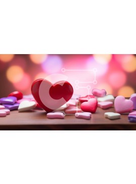 Intra Συλλεκτικό Ξύλινο Παζλ Plywood  4mm - Κόκκινη καραμέλα σε σχήμα καρδιάς με πολύχρωμες καραμέλες σε ένα τραπέζι Σε Ξύλινο Κουτί - Διαστάσεις Puzzle: 10x10 cm – 25 κομμάτια