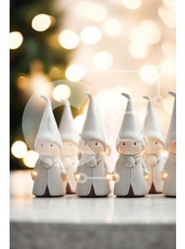 Intra Συλλεκτικό Ξύλινο Παζλ Plywood  4mm - Ομάδα λευκών ειδωλίων Gnome για εορταστική διακόσμηση Σε Ξύλινο Κουτί - Διαστάσεις Puzzle: 10x10 cm – 25 κομμάτια