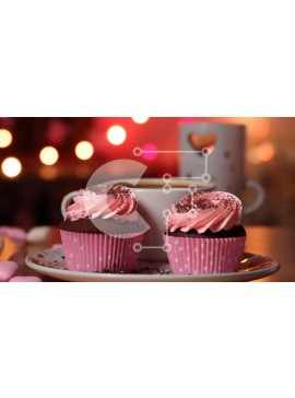 Σετ των 2 Intra Συλλεκτικό Ξύλινο Παζλ Plywood  4mm - Cupcakes με ροζ γλάσο σε ένα πιάτο με καφέ Σε Ξύλινο Κουτί - Διαστάσεις: 10x10 cm – 25 κομμάτια