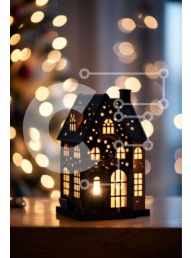 Intra Συλλεκτικό Ξύλινο Παζλ Plywood  4mm - Φωτιστικό σε σχήμα σπιτιού στο τραπέζι με φώτα Σε Ξύλινο Κουτί - Διαστάσεις Puzzle: 10x10 cm – 25 κομμάτια