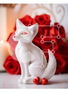 Intra Συλλεκτικό Ξύλινο Παζλ Plywood  4mm - Ειδώλιο λευκής αλεπούς με κόκκινα τριαντάφυλλα Σε Ξύλινο Κουτί - Διαστάσεις Puzzle: 10x10 cm – 25 κομμάτια