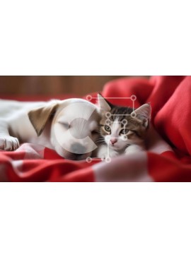 Intra Συλλεκτικό Ξύλινο Παζλ Plywood  4mm - Γατάκι και σκύλος που κουκουλώνονται στο κρεβάτι Σε Ξύλινο Κουτί - Διαστάσεις: 10x10 cm – 25 κομμάτια