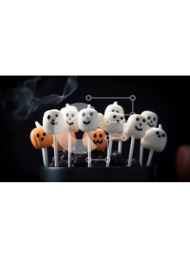 Σετ των 2 Intra Συλλεκτικό Ξύλινο Παζλ Plywood  4mm - Cake Pops με θέμα το Halloween με Marshmallows σε σχήμα φαντασμάτων σε ξυλάκια κολοκύθας Σε Ξύλινο Κουτί - Διαστάσεις: 10x10 cm – 25 κομμάτια