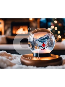 Intra Συλλεκτικό Ξύλινο Παζλ Plywood  4mm - Διακόσμηση Snowboarder Snow Globe Σε Ξύλινο Κουτί - Διαστάσεις Puzzle: 10x10 cm – 25 κομμάτια