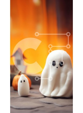 Intra Συλλεκτικό Ξύλινο Παζλ Plywood  4mm - Halloween Ghost Toy και κολοκύθες στο τραπέζι Σε Ξύλινο Κουτί - Διαστάσεις Puzzle: 10x10 cm – 25 κομμάτια