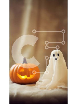 Intra Συλλεκτικό Ξύλινο Παζλ Plywood  4mm - Διακόσμηση Halloween Ghost με πορτοκαλί κολοκύθα Σε Ξύλινο Κουτί - Διαστάσεις Puzzle: 10x10 cm – 25 κομμάτια