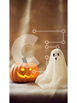 Intra Συλλεκτικό Ξύλινο Παζλ Plywood  4mm - Παιχνίδι φάντασμα αποκριών με διακόσμηση κολοκύθας Σε Ξύλινο Κουτί - Διαστάσεις Puzzle: 10x10 cm – 25 κομμάτια