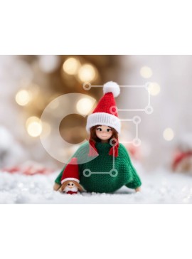 Intra Συλλεκτικό Ξύλινο Παζλ Plywood  4mm - Χριστουγεννιάτικη κούκλα και αρκουδάκι στις νιφάδες χιονιού Σε Ξύλινο Κουτί - Διαστάσεις Puzzle: 10x10 cm – 25 κομμάτια