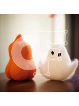 Intra Συλλεκτικό Ξύλινο Παζλ Plywood  4mm - Γεμιστά φάντασμα και κολοκύθα για αποκριάτικη διακόσμηση Σε Ξύλινο Κουτί - Διαστάσεις Puzzle: 10x10 cm – 25 κομμάτια