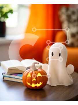 Intra Συλλεκτικό Ξύλινο Παζλ Plywood  4mm - Άσπρο ειδώλιο φάντασμα σε μια πορτοκαλί κολοκύθα Σε Ξύλινο Κουτί - Διαστάσεις Puzzle: 10x10 cm – 25 κομμάτια