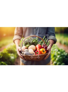 Intra Συλλεκτικό Ξύλινο Παζλ Plywood  4mm - Άτομο που κρατά ένα καλάθι με λαχανικά Σε Ξύλινο Κουτί - Διαστάσεις Puzzle: 10x10 cm – 25 κομμάτια