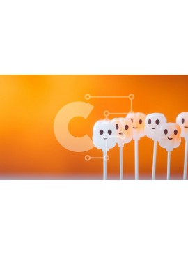 Intra Συλλεκτικό Ξύλινο Παζλ Plywood  4mm - Γλειφιτζούρια φάντασμα αποκριών σε πορτοκαλί φόντο Σε Ξύλινο Κουτί - Διαστάσεις Puzzle: 10x10 cm – 25 κομμάτια