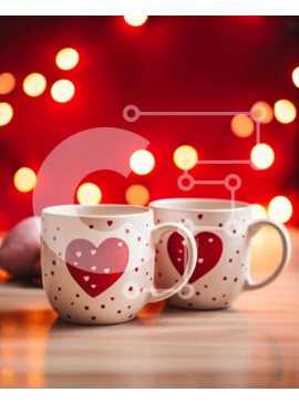 Σετ των 2 Intra Συλλεκτικό Ξύλινο Παζλ Plywood  4mm - Κούπες καφέ για την ημέρα του Αγίου Βαλεντίνου σε ένα ξύλινο τραπέζι Σε Ξύλινο Κουτί - Διαστάσεις: 10x10 cm – 25 κομμάτια