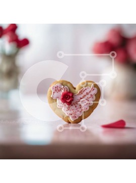 Σετ των 2 Intra Συλλεκτικό Ξύλινο Παζλ Plywood  4mm - Μπισκότο σε σχήμα καρδιάς με λευκό παγωμένο και κόκκινα τριαντάφυλλα Σε Ξύλινο Κουτί - Διαστάσεις: 10x10 cm – 25 κομμάτια