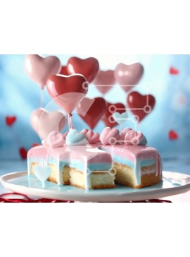 Σετ των 2 Intra Συλλεκτικό Ξύλινο Παζλ Plywood  4mm - Πολύχρωμο κέικ με μπαλόνια σε σχήμα καρδιάς Σε Ξύλινο Κουτί - Διαστάσεις: 10x10 cm – 25 κομμάτια