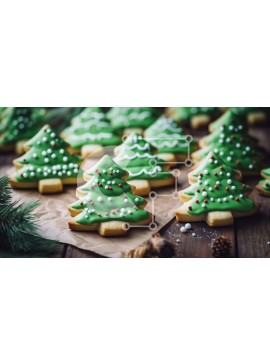 Σετ των 2 Intra Συλλεκτικό Ξύλινο Παζλ Plywood  4mm - Μπισκότα χριστουγεννιάτικων δέντρων με πράσινο παγωμένο σε ξύλινο φόντο Σε Ξύλινο Κουτί - Διαστάσεις: 10x10 cm – 25 κομμάτια