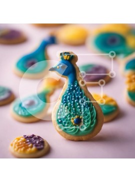 Σετ των 2 Intra Συλλεκτικό Ξύλινο Παζλ Plywood  4mm - Πολύχρωμα μπισκότα εμπνευσμένα από το παγώνι Σε Ξύλινο Κουτί - Διαστάσεις: 10x10 cm – 25 κομμάτια