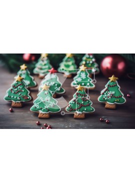 Σετ των 2 Intra Συλλεκτικό Ξύλινο Παζλ Plywood  4mm - Μπισκότα χριστουγεννιάτικου δέντρου σε διακοσμητικό ξύλινο τραπέζι Σε Ξύλινο Κουτί - Διαστάσεις: 10x10 cm – 25 κομμάτια