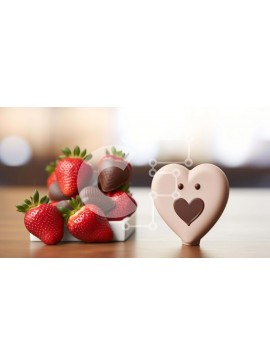 Σετ των 2 Intra Συλλεκτικό Ξύλινο Παζλ Plywood  4mm - Καραμέλα σοκολάτας σε σχήμα καρδιάς σε φράουλες Σε Ξύλινο Κουτί - Διαστάσεις: 10x10 cm – 25 κομμάτια