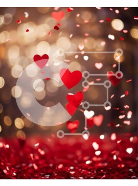 Intra Συλλεκτικό Ξύλινο Παζλ Plywood  4mm - Κόκκινες καρδιές σε φόντο κομφετί και φώτα Bokeh Σε Ξύλινο Κουτί - Διαστάσεις Puzzle: 10x10 cm – 25 κομμάτια