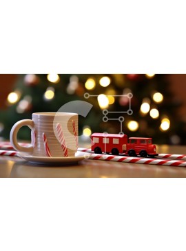 Intra Συλλεκτικό Ξύλινο Παζλ Plywood  4mm - Κόκκινο και άσπρο τρένο με καλάμια καραμελών Σε Ξύλινο Κουτί - Διαστάσεις Puzzle: 10x10 cm – 25 κομμάτια