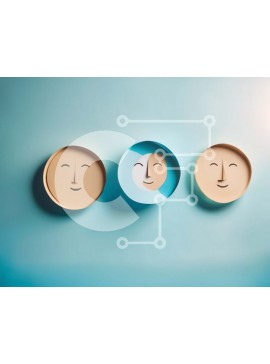 Intra Συλλεκτικό Ξύλινο Παζλ Plywood  4mm - Χάρτινα πιάτα με πρόσωπα κομμένα σε μπλε τοίχο Σε Ξύλινο Κουτί - Διαστάσεις Puzzle: 10x10 cm – 25 κομμάτια