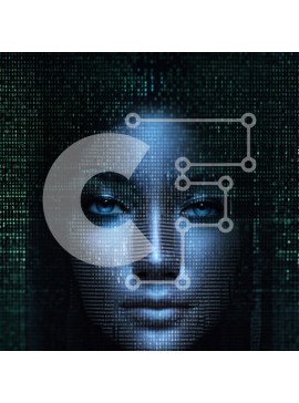 Intra Συλλεκτικό Ξύλινο Παζλ Plywood  4mm - Αφηρημένη εικόνα γυναίκας με μπλε μάτια και φόντο δυαδικού κώδικα Σε Ξύλινο Κουτί - Διαστάσεις Puzzle: 10x10 cm – 25 κομμάτια