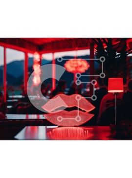 Intra Συλλεκτικό Ξύλινο Παζλ Plywood  4mm - Τραπεζαρία με γλυπτό με κόκκινα χείλη σε φωτισμένο δωμάτιο Σε Ξύλινο Κουτί - Διαστάσεις Puzzle: 10x10 cm – 25 κομμάτια