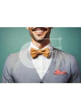 Intra Συλλεκτικό Ξύλινο Παζλ Plywood  4mm - Άνδρας που φορά κίτρινο παπιγιόν και πορτοκαλί τετράγωνο τσέπης Σε Ξύλινο Κουτί - Διαστάσεις Puzzle: 10x10 cm – 25 κομμάτια