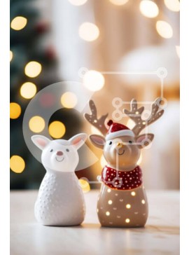 Intra Συλλεκτικό Ξύλινο Παζλ Plywood  4mm - Χριστουγεννιάτικα στολίδια με τάρανδο και λαγουδάκι Σε Ξύλινο Κουτί - Διαστάσεις Puzzle: 10x10 cm – 25 κομμάτια