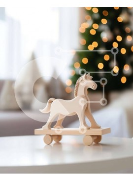 Intra Συλλεκτικό Ξύλινο Παζλ Plywood  4mm - Ξύλινο παιχνίδι άλογο σε διακοσμητικό τραπέζι με χριστουγεννιάτικο δέντρο Σε Ξύλινο Κουτί - Διαστάσεις Puzzle: 10x10 cm – 25 κομμάτια