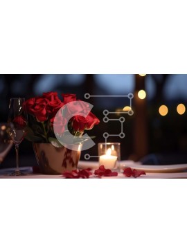 Σετ των 2 Intra Συλλεκτικό Ξύλινο Παζλ Plywood  4mm - Ρομαντική τραπεζαρία με κόκκινα τριαντάφυλλα και κεριά Σε Ξύλινο Κουτί - Διαστάσεις: 10x10 cm – 25 κομμάτια