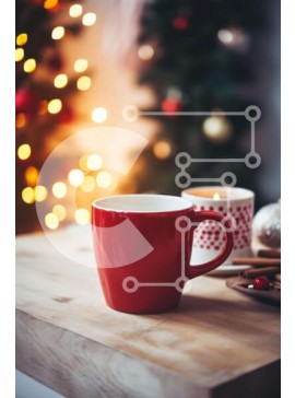 Σετ των 2 Intra Συλλεκτικό Ξύλινο Παζλ Plywood  4mm - Κόκκινο φλιτζάνι καφέ σε ξύλινο τραπέζι με εορταστικές διακοσμήσεις Σε Ξύλινο Κουτί - Διαστάσεις: 10x10 cm – 25 κομμάτια