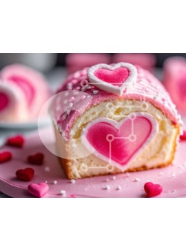 Σετ των 2 Intra Συλλεκτικό Ξύλινο Παζλ Plywood  4mm - Φέτα κέικ με ροζ πάγωμα και ψεκασμούς σε σχήμα καρδιάς Σε Ξύλινο Κουτί - Διαστάσεις: 10x10 cm – 25 κομμάτια