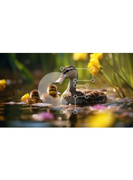 Intra Συλλεκτικό Ξύλινο Παζλ Plywood  4mm - Μητέρα πάπια με παπάκια που κολυμπούν σε μια λίμνη Σε Ξύλινο Κουτί - Διαστάσεις: 10x10 cm – 25 κομμάτια