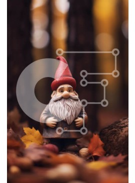 Σετ των 2 Intra Συλλεκτικό Ξύλινο Παζλ Plywood  4mm - Ειδώλιο Gnome σε πεσμένα φύλλα στο δάσος Σε Ξύλινο Κουτί - Διαστάσεις: 10x10 cm – 25 κομμάτια