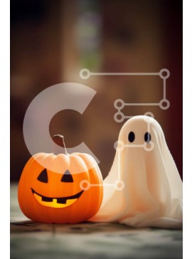 Intra Συλλεκτικό Ξύλινο Παζλ Plywood  4mm - Διακοσμήσεις αποκριών - ειδώλιο κολοκύθας και φάντασμα Σε Ξύλινο Κουτί - Διαστάσεις Puzzle: 10x10 cm – 25 κομμάτια