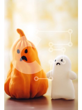 Intra Συλλεκτικό Ξύλινο Παζλ Plywood  4mm - Λευκές και πορτοκαλί φιγούρες κολοκύθας παιχνιδιών Σε Ξύλινο Κουτί - Διαστάσεις Puzzle: 10x10 cm – 25 κομμάτια