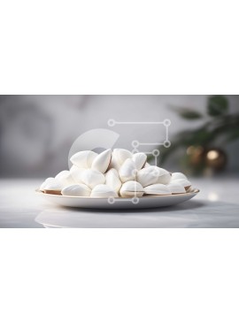 Σετ των 2 Intra Συλλεκτικό Ξύλινο Παζλ Plywood  4mm - Λευκά Marshmallows σε ένα μπολ σε μαρμάρινο τραπέζι Σε Ξύλινο Κουτί - Διαστάσεις: 10x10 cm – 25 κομμάτια
