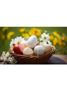 Intra Συλλεκτικό Ξύλινο Παζλ Plywood  4mm - Πασχαλινά αυγά και μαργαρίτες σε ένα καλάθι Σε Ξύλινο Κουτί - Διαστάσεις Puzzle: 10x10 cm – 25 κομμάτια
